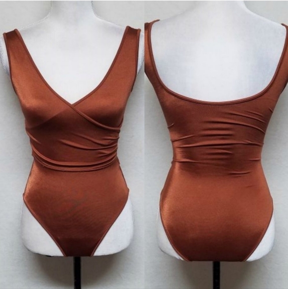 𝅺VINTAGE 70s Metallic Copper Wrap Maillot Swimsuit - Picture 8 of 11